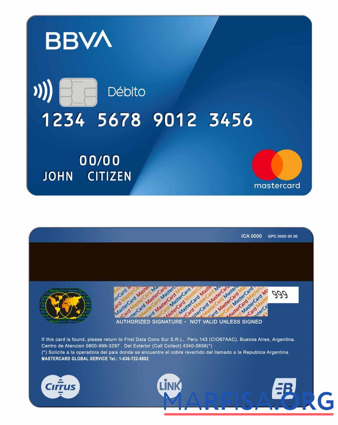 Realistic Argentina BBVA Bank mastercard real example